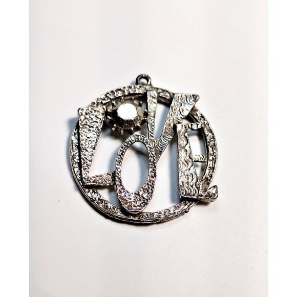 Vintage 60's/70's Love Pendant Statement Silver Hippie Style Boho Jewelry - Picture 1 of 4